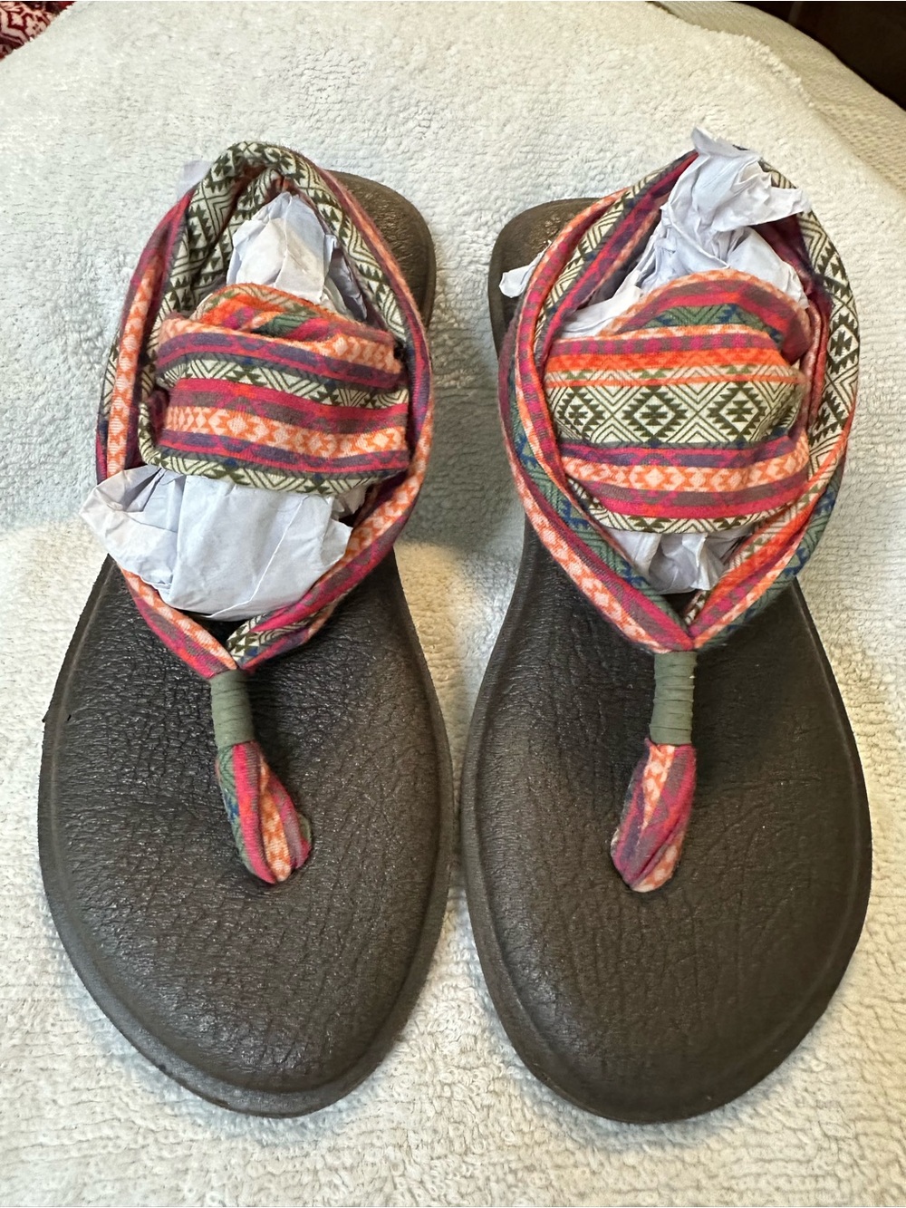Sanuk Yoga Tribal Print Fabric Sandals with Brown Footbed